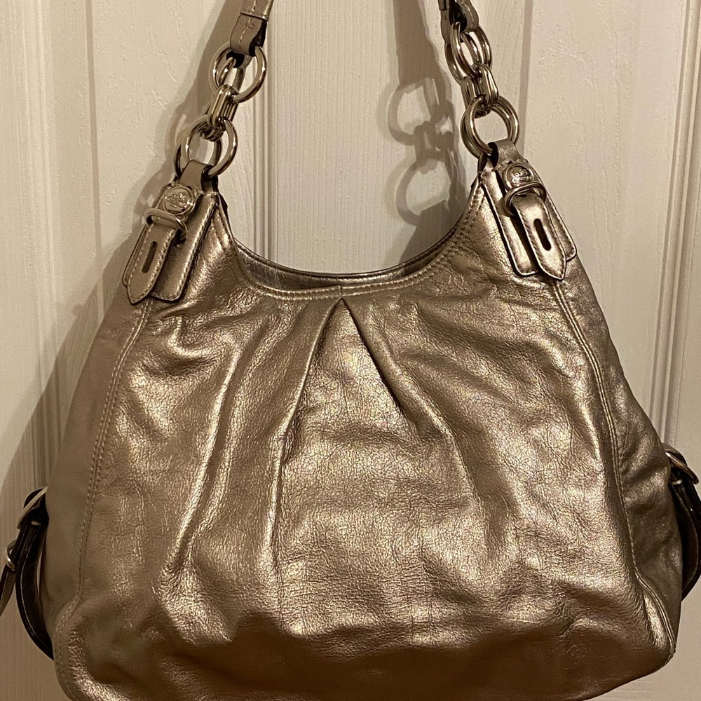 Coach Madison Maggie Silver Metallic Leather Shoulder Bag